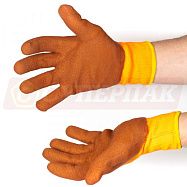 Перчатки ХБ оранжевые с коричневым обливом (утеплённые)