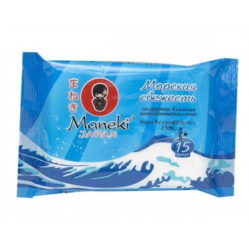 Салфетки влажные Maneki "Морская свежесть" (15 штук)