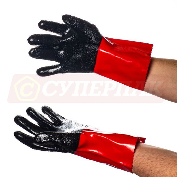 Перчатки рыбацкие красные с чёрным обливом (ПВХ)