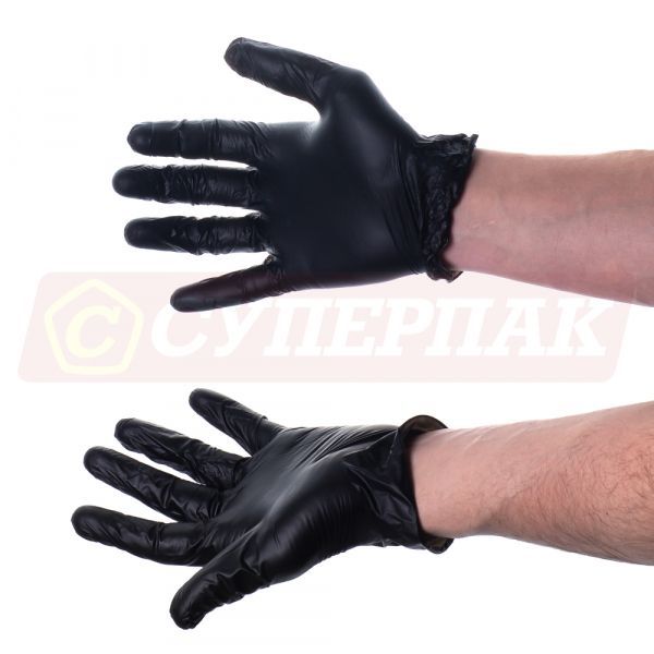 Перчатки нитриловые неопудренные чёрные (размер "M", 100 штук)