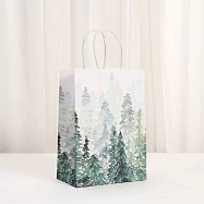 Пакет бумажный белый Новогодний "Лес" с крученой ручкой (21*15*8)