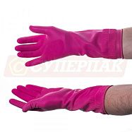 Перчатки латексные розовые 39 см с манжетом (размер "L", пара, Вьетнам)