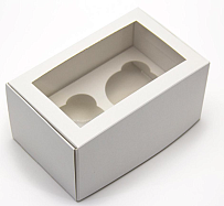 Короб картонный БЕЛЫЙ с окошком БЕЗ РУЧКИ (16,5*9*9см, 2 секции)