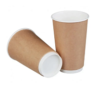 Стакан бумажный двухслойный КРАФТ 350 мл (Ø: 90мм, 25 штук)