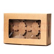 Короб картонный "Крафт" с окошком (24*15,5*7,5см, 6 ячеек)