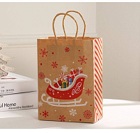Пакет бумажный крафтовый Новогодний "Санки" с крученой ручкой (27*11*21)