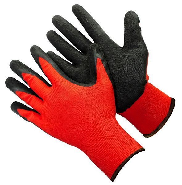 Перчатки нейлоновые красные со вспененным чёрным обливом